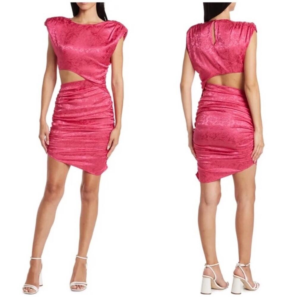 Ronny Kobo Kyle Asymmetric Cutout Ruched Pink Sleeveless Mini Dress NEW XS